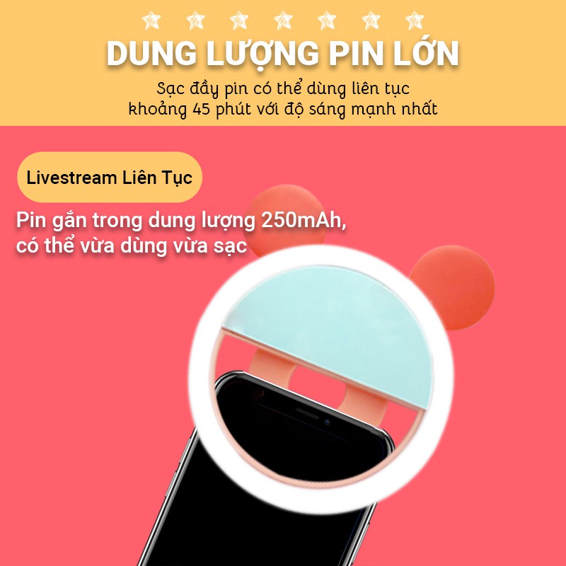 Đèn LED trợ sáng kẹp điện thoại chuyên dành cho selfie/livestream, ánh sáng trắng dịu nhẹ, có kèm gương soi rất tiện lợi