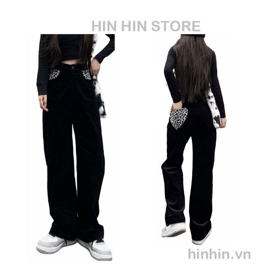 Quần gân nhung túi beo form lưng cao tôn dáng HQD48 - Hỉn Hỉn Store