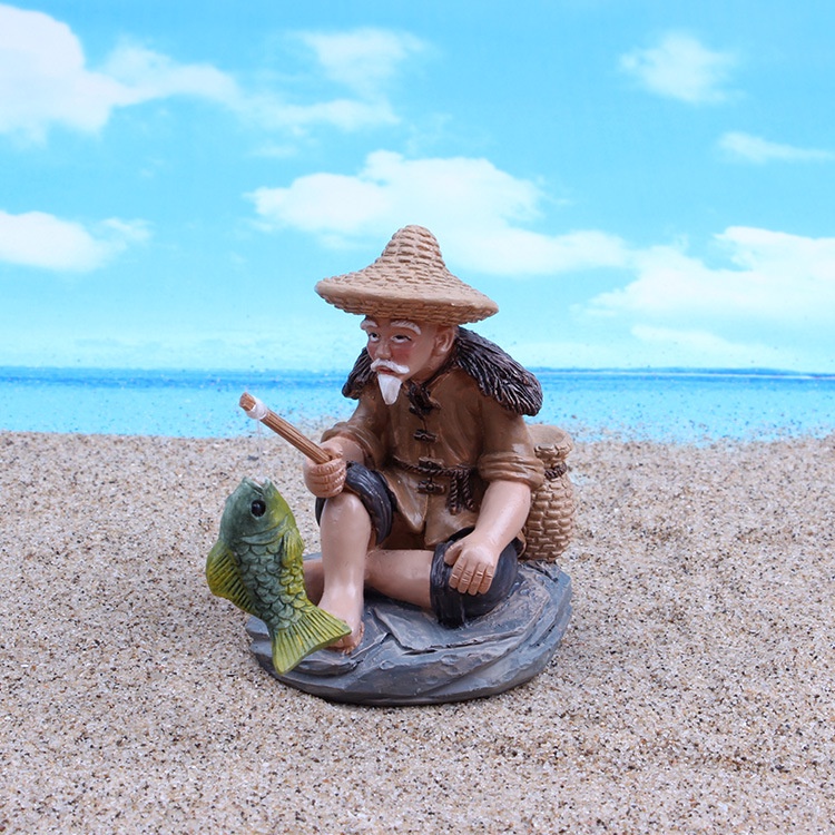 Chậu Hoa Trang Trí Bể Cá Hình Ngư Dân Bằng Nhựa resin