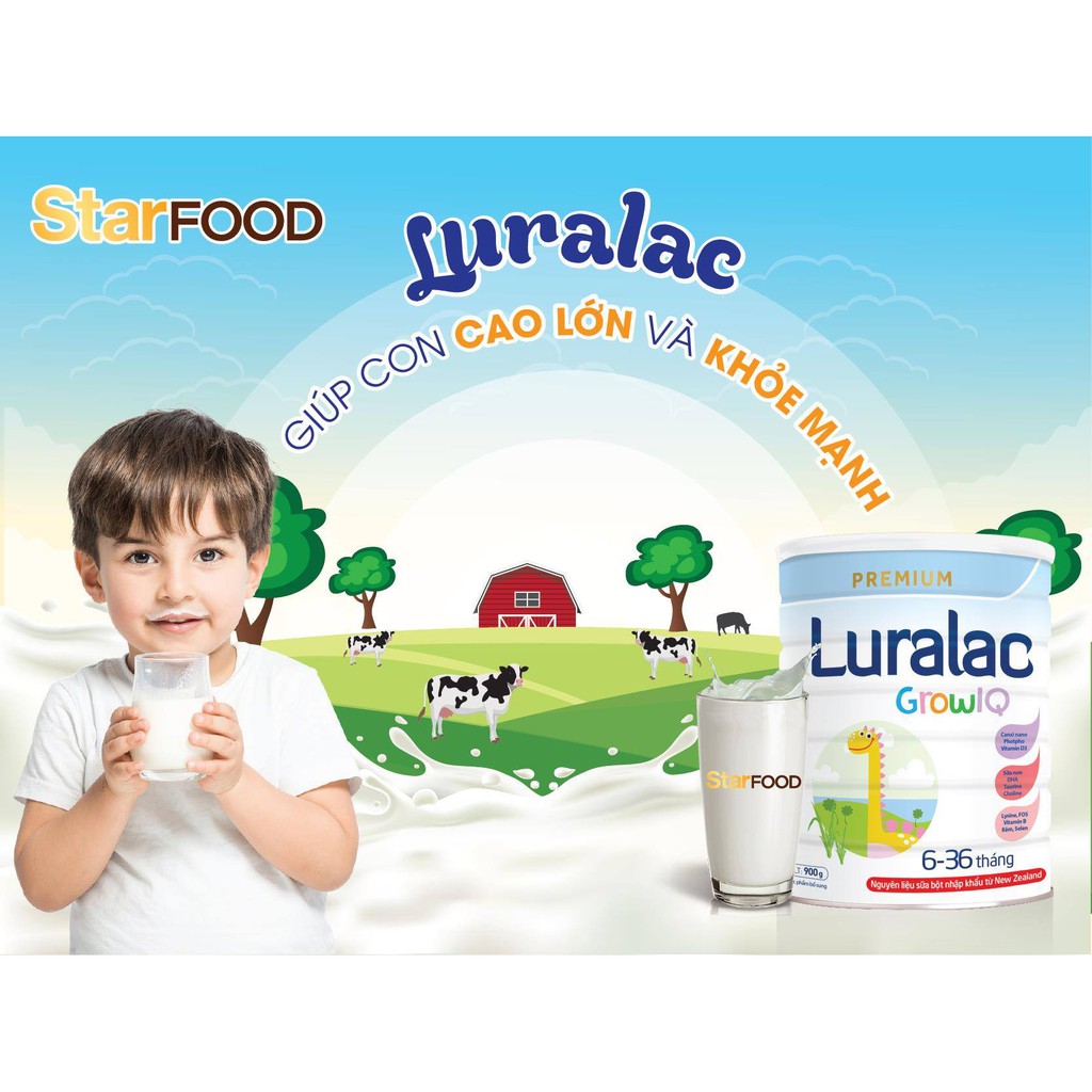 ✅ [CHÍNH HÃNG] Sữa tăng chiều cao Luralac Grow IQ StarFood 900g - Dinh dưỡng phát triển chiều cao, thị giác và não bộ