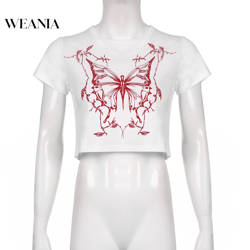 Áo Thun Ngắn Tay Cổ Tròn In Hình Bướm Xinh Xắn Dành Cho Nữ