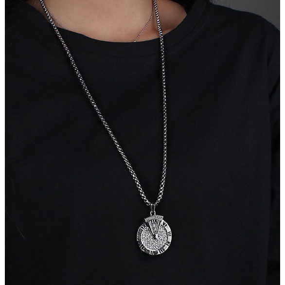 Dây Chuyền Nam Vòng cổ Nam nữ Màu Bạc Saz Store - Vòng Cổ Hình Tròn Chất Liệu Titan Không Gỉ - Clock Chain