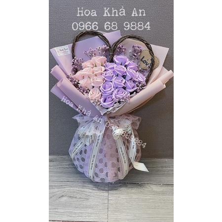 Bó hoa sáp mix tim Salic vĩnh cửu phối babi khô cao cấp