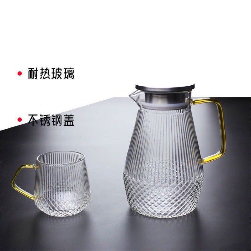Cốc sọc sần thủy tinh chịu nhiệt quai vàng