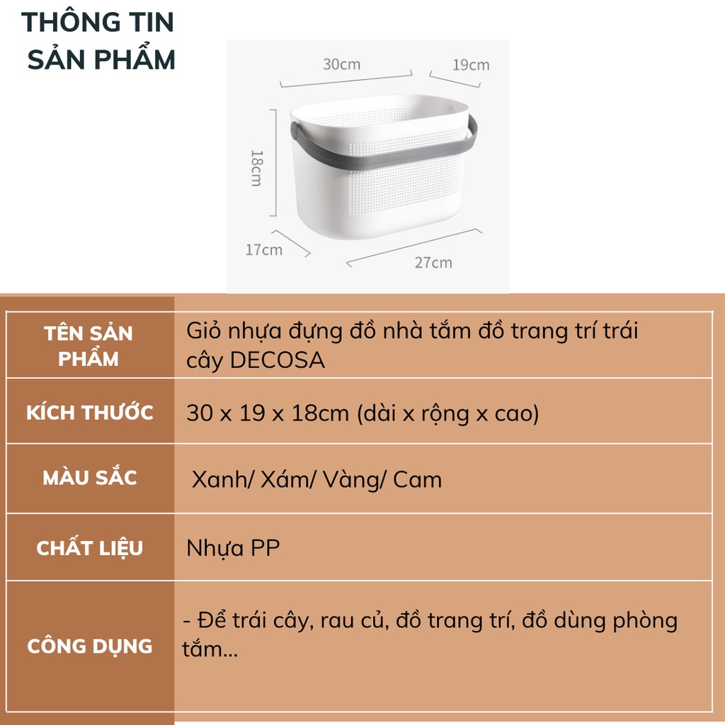 Giỏ nhựa đựng đồ nhà tắm đồ đựng trái cây DECOSA