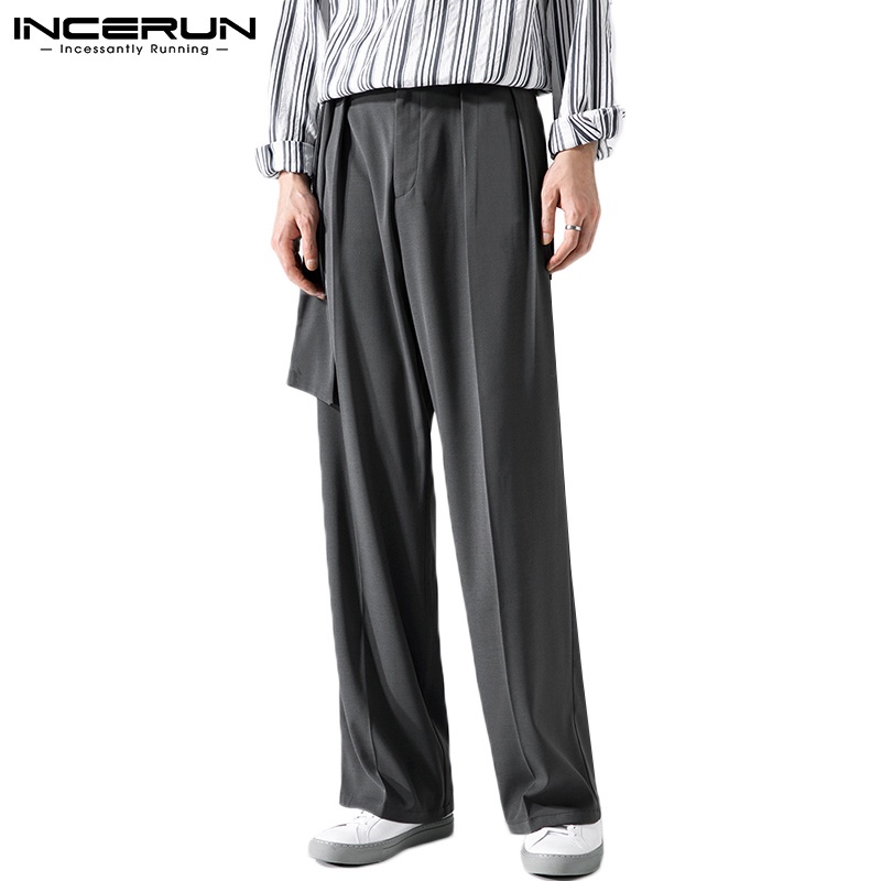 Quần dài INCERUN mềm thẳng màu đơn sắc thời trang đơn giản cho nam