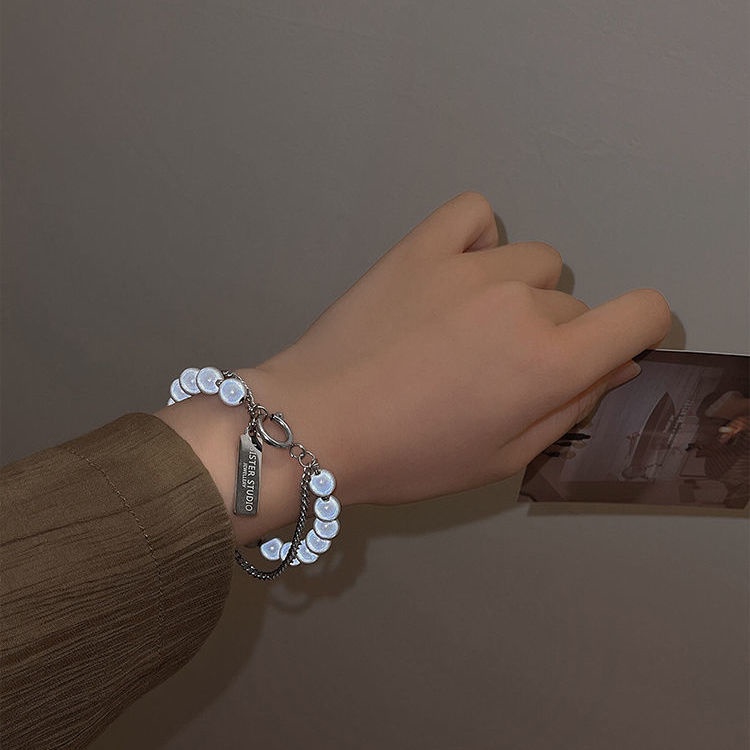 Vòng Tay Hai Lớp Xỏ Hạt Hình Vuông Phản Quang Thời Trang Cá Tính