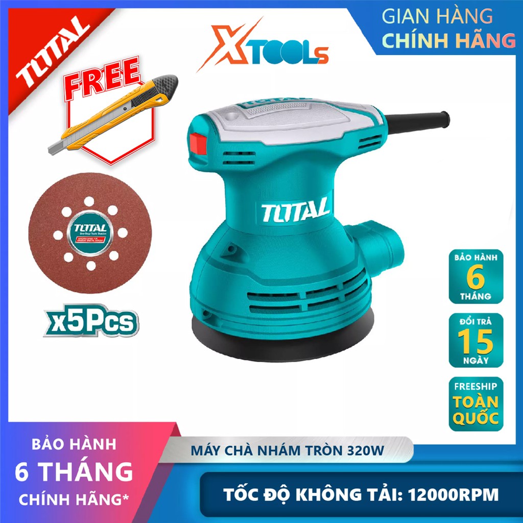 Máy chà nhám tròn 320w INGCO RS3208 - TOTAL TF2031256, đường kính đĩa 125mm, điện thế 220-240V, tặng 1 nhám và 1 bộ than