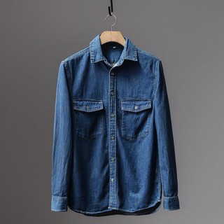 [Mã FATPBAU2 giảm 40K đơn 150K] Áo sơ mi denim xanh than Việt Nam xuất dư