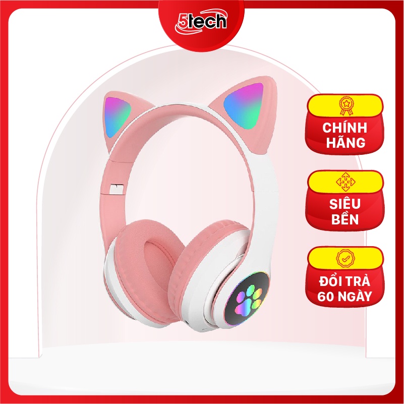 Tai nghe chụp tai Bluetooth mèo cute, headphone chân mèo không dây dễ thương, tai phone gaming có mic, đèn led siêu đẹp