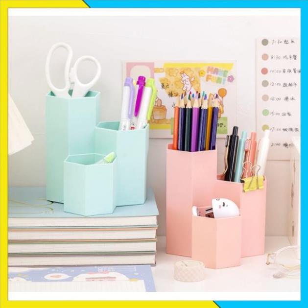 [FREESHIP] Ống cắm bút tổ ong 3 ngăn màu pastel cute