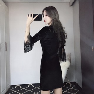 Sườn xám tay ren (ảnh thật)