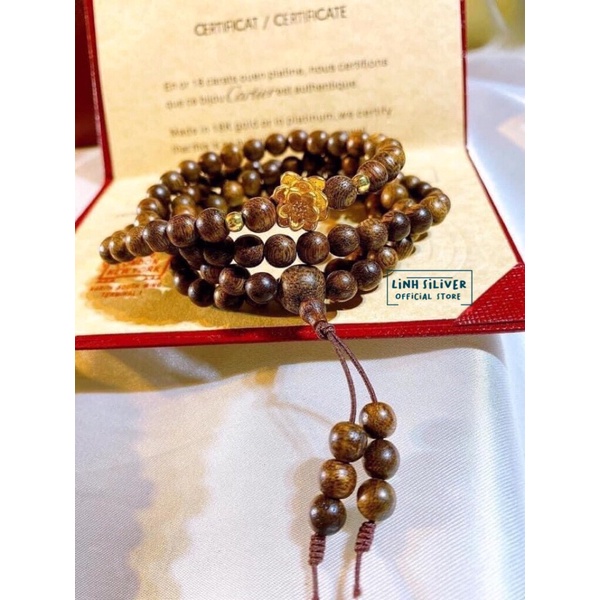VÒNG TRẦM 108 HẠT MIX SEN BI BẠC MẠ VÀNG