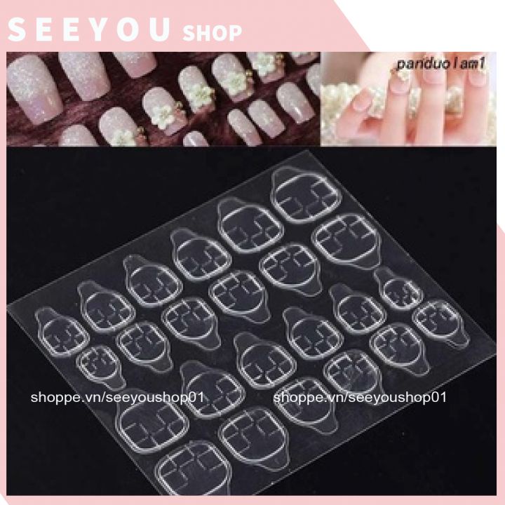 SET KEO 24 MIẾNG DÁN MÓNG TAY GIẢ TRONG SUỐT DẠNG THẠCH 2 MẶT BẢO VỆ