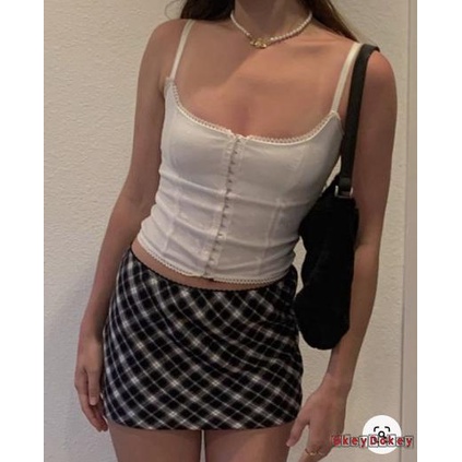 Áo Crop Top Không Tay Có Khóa Cài Thời Trang Mùa Hè y2k