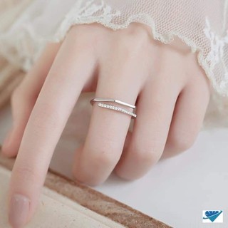 Nhẫn bạc gấp khúc hở hàng đá