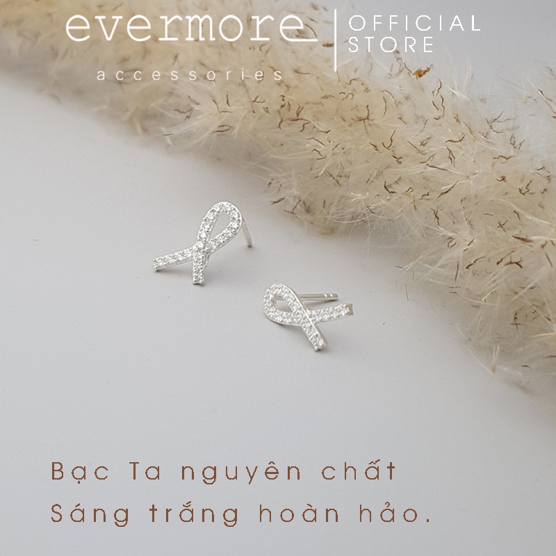 Bông tai bạc EVERMORE, bông tai bạc chiếc nơ đính đá thanh lịch, minimalism - H043
