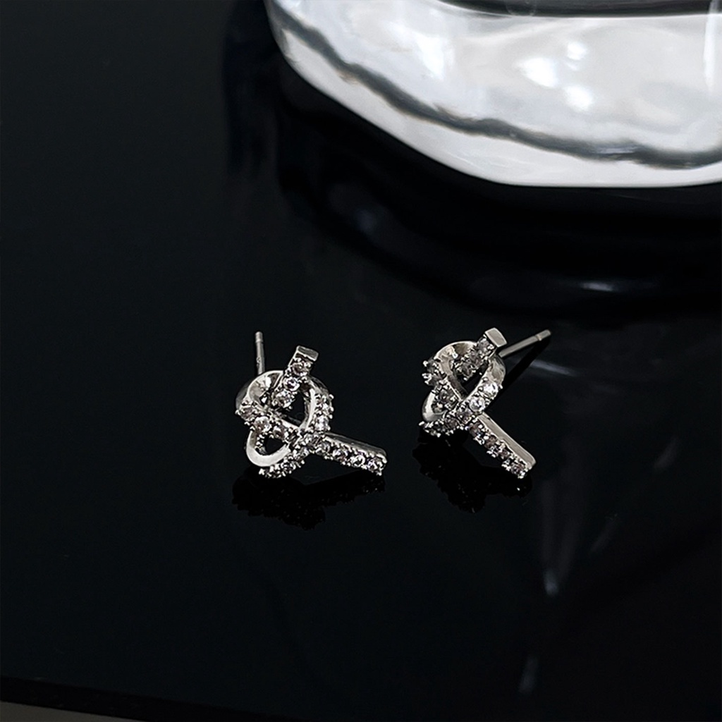 Khuyên Tai Thắt Nút Đính Đá Zircon Cao Cấp Thiết Kế Thanh Lịch Cho Nữ