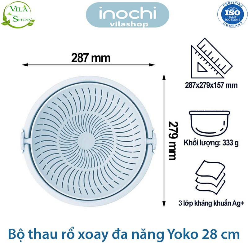 [ Bộ ] Thau Rổ Nhựa, Bộ Thau Rổ Xoay Đa Năng Yoko 28 cm, Chính Hãng Inochi Nhựa PP Nguyên Sinh - Kháng Khẩu - Khử Mùi