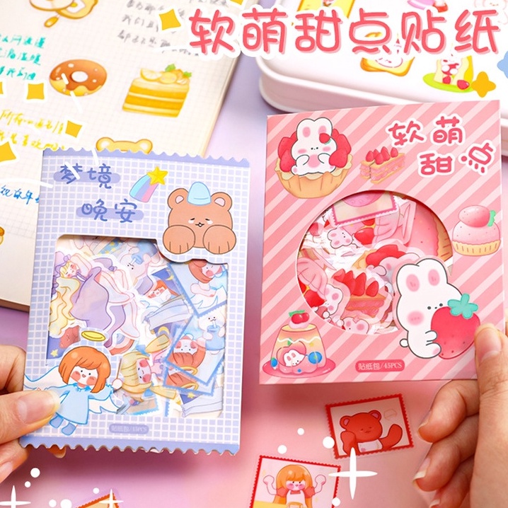 Set Sticker 45 Tấm Miếng Hình Dán Sweet Trang Trí Sổ Tay Mohamm Điện Thoại Vở Khay Đựng Bút D103