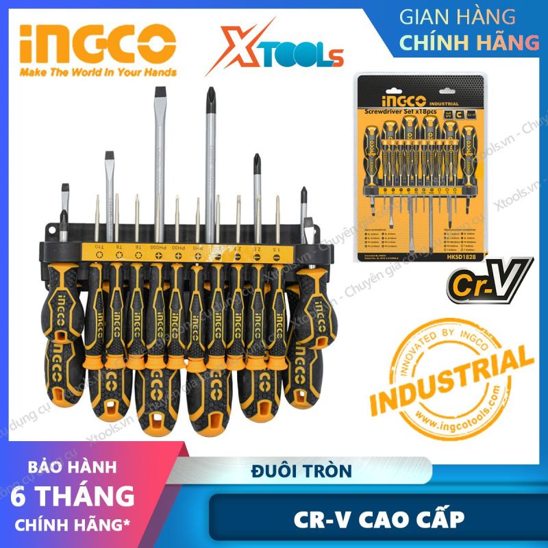 Bộ 18 tua vít cao cấp INGCO - TOTAL làm bằng chất liệu CR-V, bộ tuốc nơ vít đa năng nhiều kích cỡ, không toe đầu