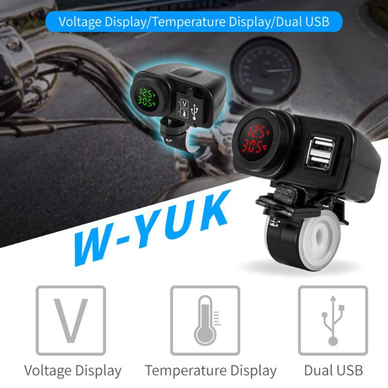 ROX Motorcycle Dual USB Charger Voltmeter Thermometer for Cell Phones/Tablets/GPS