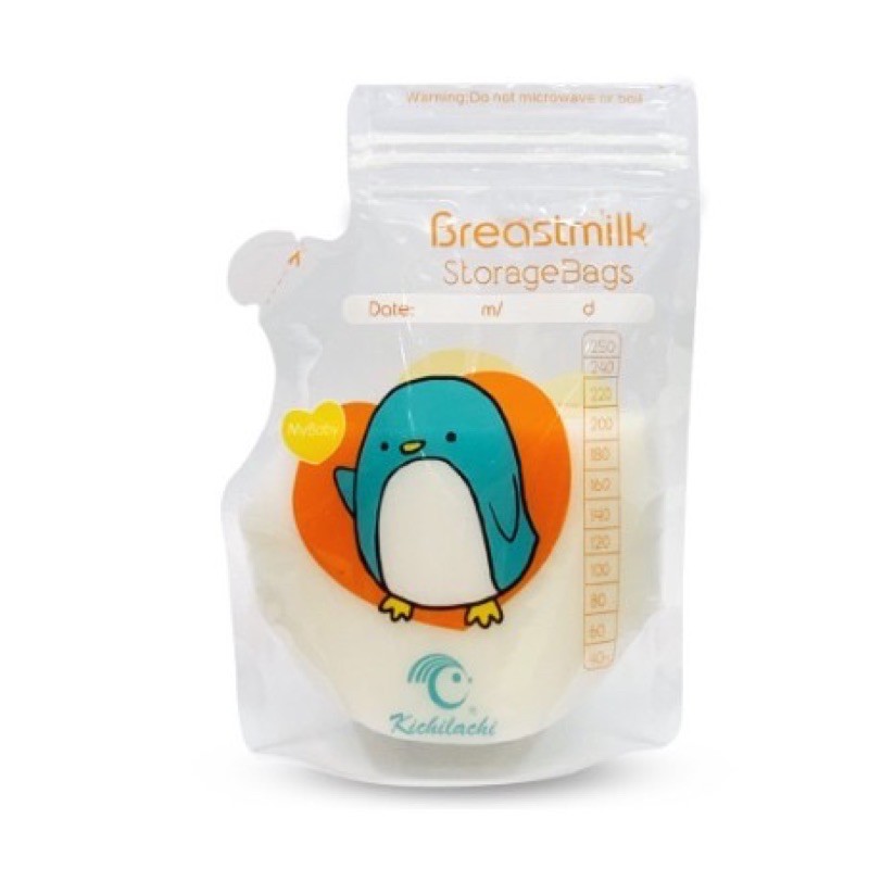 Túi trữ sữa, đựng sữa mẹ Kichilachi 250ml, có vòi rót an toàn cho bé dạng mỏ vịt (Hộp 50c)