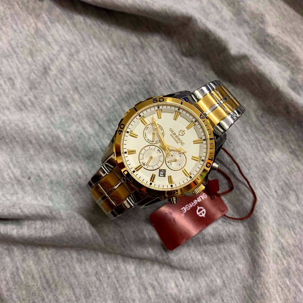 Đồng hồ Sunrise DM760SWA-SG-T kính saphire chống trầy, võ thép không gỉ mạ vàng sang