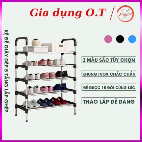 Kệ để giày dép cao cấp đa năng 5 tầng, giá để giày dép nhiều tầng inox cứng cáp chắc chắn nhỏ gọn dễ lắp