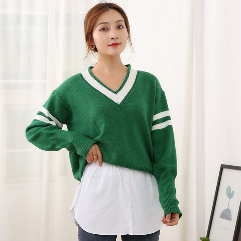 Áo Sơ Mi Giả Nối Dài Giả Nhiều Lớp Phối Chân Váy Sợi Viền Giả Cho Nữ