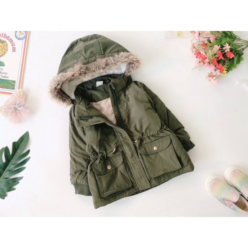 Xả lỗ Áo Parka nhí HM xanh rêu sz 6-9m(6-8kg)