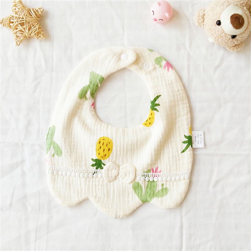Yếm Ăn Cotton Họa Tiết Dâu Tây / Cherry Hoạt Hình Dễ Thương Cho Bé