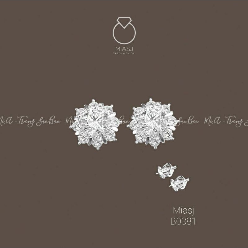 Bông khuyên tai nữ Bạc S925 đá kim cương nhân tạo Newzeland cao cấp chốt vặn | MiASJ Mi.A Trang sức bạc