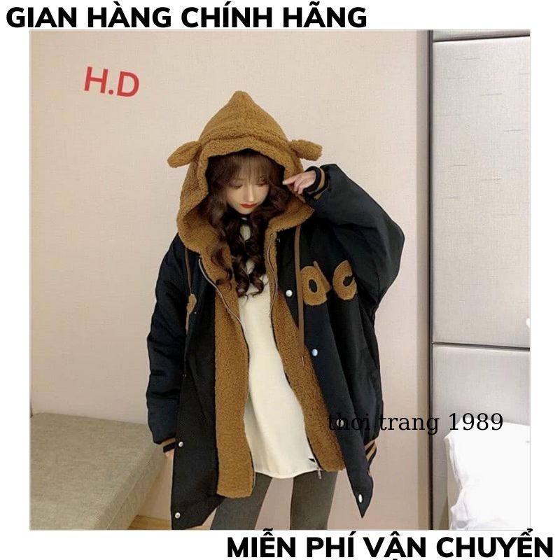 Ao khoác kaki lót lông mũ gấu ,áo nam nữ UNISEX  lót lông ấm áp gữ nhiệt tốt ,THỜI TRANG 1989