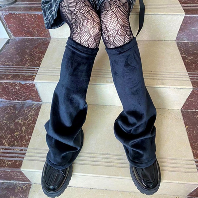 Đôi vớ ống loe dài qua gối màu đen phong cách gothic thời trang cho nữ