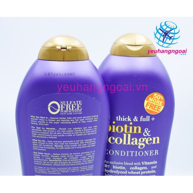 Dầu gội – Dầu xả BIOTIN & COLLAGEN 577ml ngăn ngừa và kích thích mọc tóc của Mỹ (1 chai)