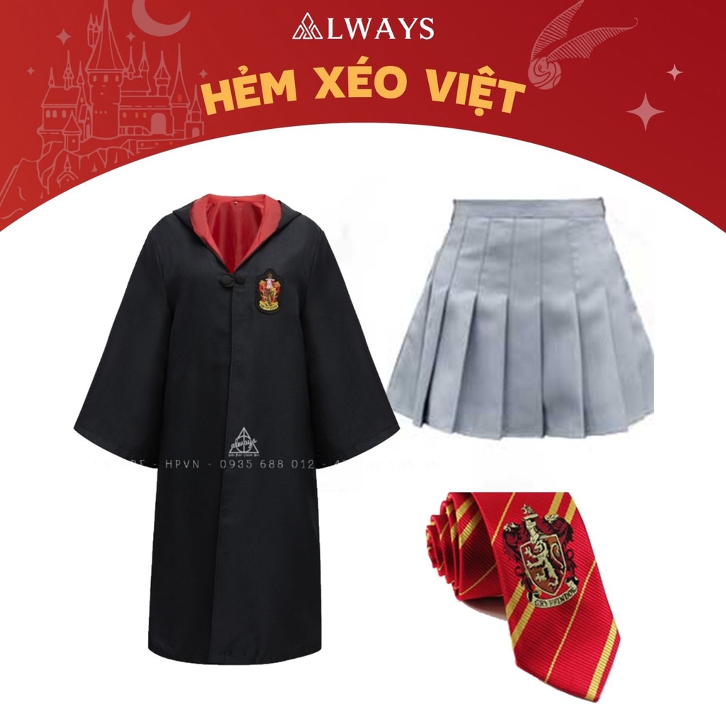 Áo choàng Harry Potter kèm cavat và váy - Trang phục Phù thuỷ hoá trang Harry Potter - Chuẩn hàng ALWAYS Store