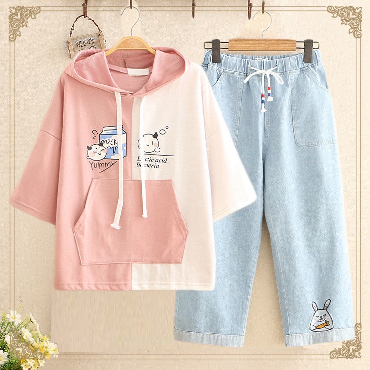 Áo Hoodie Ngắn Tay Thời Trang Mùa Hè Dễ Thương Dành Cho Bé Gái 12 Tuổi 13-15 Tuổi