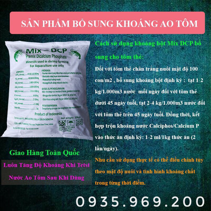 Khoáng tạt MIX DCP ngừa bệnh , cong thân - đục cơ do thiếu khoáng trên tôm , cá , cua  # Khoáng tạt MIX DCP Bao 20kg