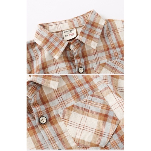 Áo sơmi bé trai WAPYPY áo dài tay có cổ cho bé hoạ tiết kẻ