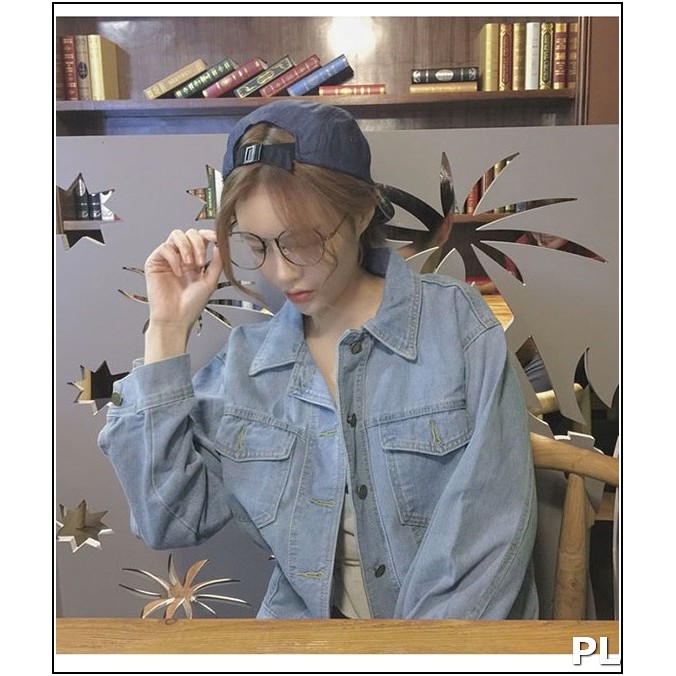 ÁO KHOÁC JEAN NỮ + NAM XANH NHẠT TRƠN FOME RỘNG ROCKTOM P#L22-6