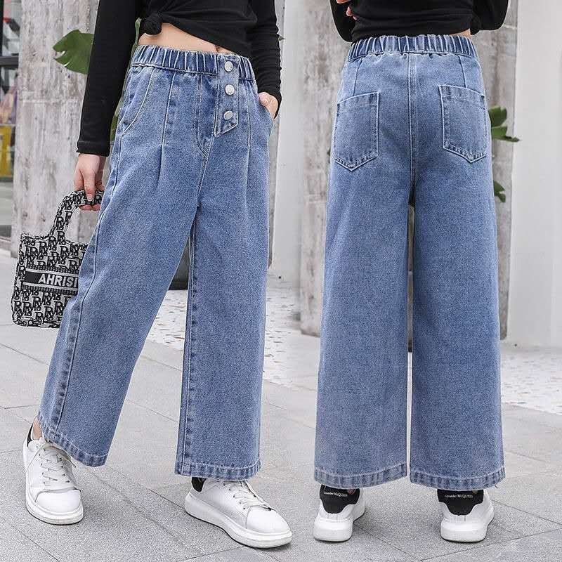 Quần jeans ống rộng phong cách Hàn Quốc cho bé gái