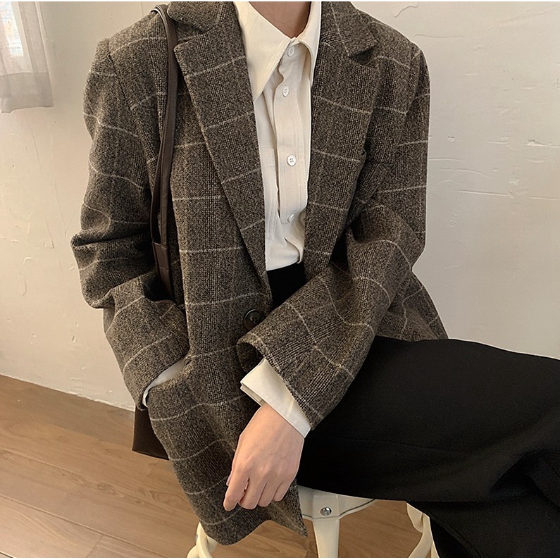 Áo sơ mi nữ SUXI dài tay thiết kế đơn giản vintage thời trang