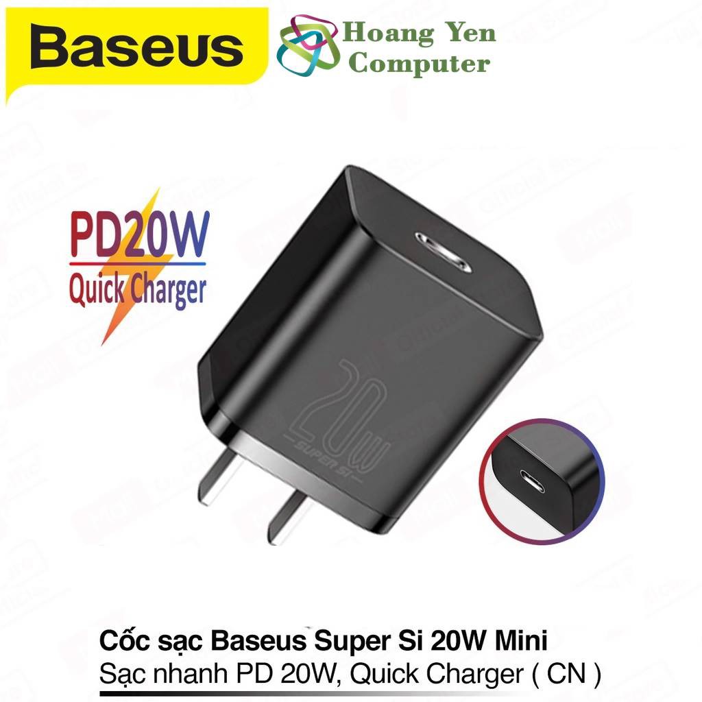 Cốc Sạc Nhanh 20W Type C BASEUS Super Si (Sạc Nhanh PD20W, QC3.0 18W) - BH Chính Hãng 6 Tháng - Hoàng Yến Computer