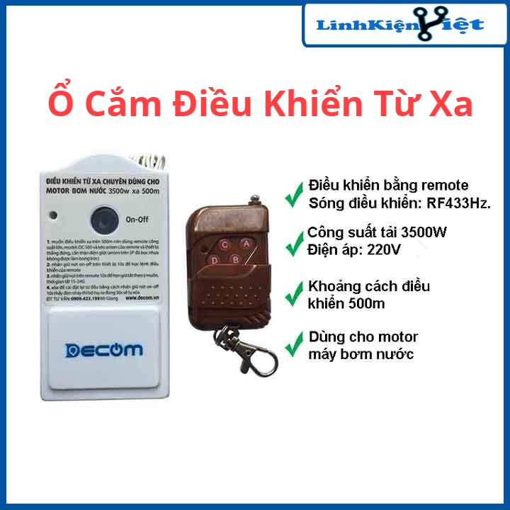 Ổ cắm điều khiển từ xa 3500W cho motor, máy bơm nước 100-500M