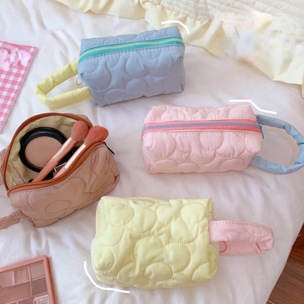 Túi Đựng Bút / Mỹ Phẩm Bằng polyester In Hoa Kiểu Hàn Quốc Dễ Thương Cho Bạn Gái