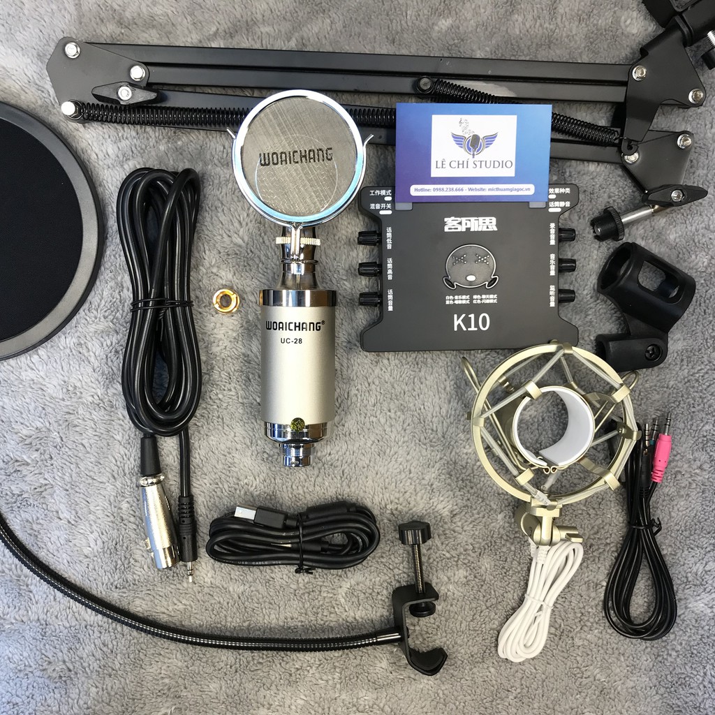 Bộ Combo Micro Thu Âm UC-28 + Sound Card XOX K10 + Phụ Kiện