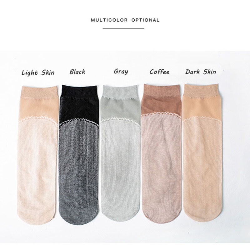 10 Pairs Summer Thin Velvet Silk Transparent Ankle Socks High Quality Women Socks Cotton Sole Non-slip Elastic Female Hosiery