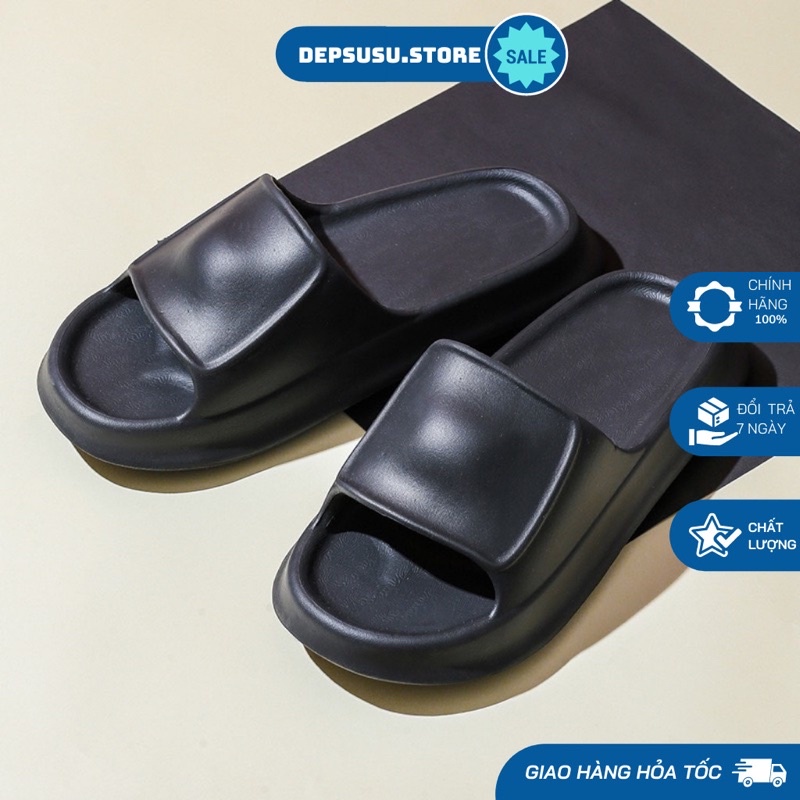 [ Fom nhỏ tăng 1-2sz ] Dép bánh mì unisex, Quai lồi, Dép nữ quai ngang chất liệu EVA hai màu trắng đen trơn