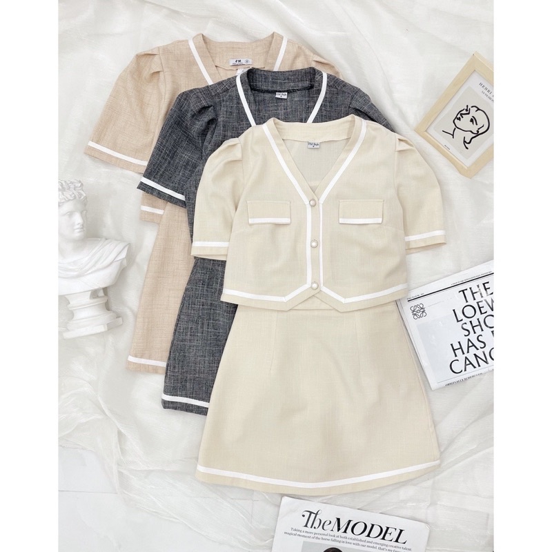 Chân Váy Chữ A Màu Be Kem Kẻ Họa Tiết Tiểu Thư